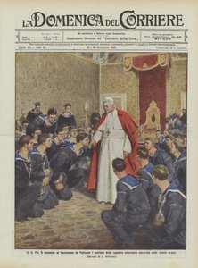 S S Pius X beengedi a vizeinken horgonyzó amerikai csapat tengerészeit, hogy kezet csókoljanak a Vatikánban